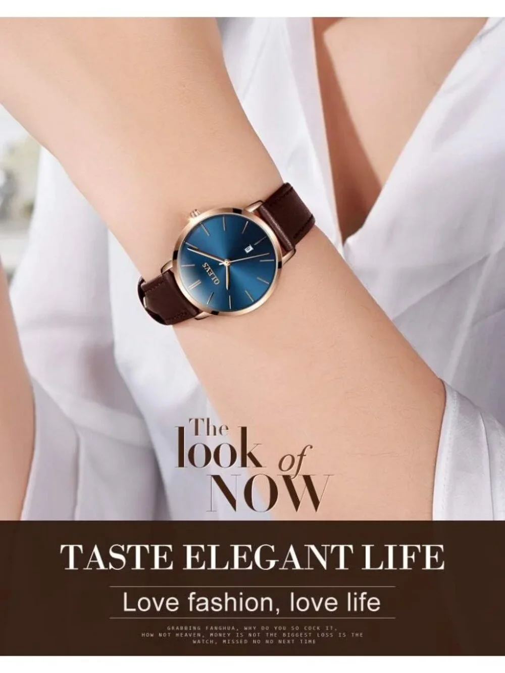 Women's Navy Blue dial & Rose gold bezel & Dark Brown Classic Dress Wrist Watch